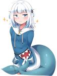  1girl :3 absurdres blue_eyes blue_hair blush closed_mouth fins fish_tail highres hololive multicolored_hair shark_tail skkazu1 streaked_hair tail virtual_youtuber white_hair 