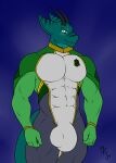 abs anthro balls_outline big_bulge bodysuit bulge clothing dragon dragone duo genital_outline green_body green_skin hi_res horn hunterramirez male muscular muscular_male penis_outline skinsuit solo spacesuit spandex spandex_suit suit tight_clothing