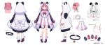  1girl absurdres animal_hood bangs black_bow black_choker blue_footwear blush bow character_sheet choker double_bun eyebrows_visible_through_hair hair_bow highres hood hooded_jacket jacket lq_saku mole mole_under_eye multiple_views nijisanji official_art open_hands panda_hood pink_eyes pink_hair red_bow sailor_collar sasaki_saku school_uniform short_hair skirt sleeves_past_fingers sleeves_past_wrists smile thigh_strap tube_socks virtual_youtuber white_bow white_jacket white_skirt 