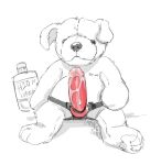 anthro canid canine caringsins_(artist) dildo fur genitals male mammal penis plushie sex_toy simple_background solo strapon
