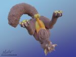 3d_(artwork) anthro balls blender_(software) digital_media_(artwork) fluffy fluffy_tail fur genitals hiddenmask18 horn humanoid_genitalia humanoid_penis hybrid male nude open_mouth pawpads penis simple_background solo tail upside_down