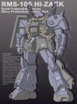  cable character_name clenched_hands commentary_request earth_federation emblem english_text gundam gundam_unicorn hizack joy_(cyber_x_heaven) mecha mecha_focus mobile_suit one-eyed purple_eyes robot science_fiction shield shoulder_spikes spikes titans_(gundam) vernier_thrusters zeta_gundam 