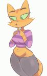 2024 adult_female anthro arms_bent belly belly_tuft big_breasts big_eyes biped black_eyebrows black_eyelashes bottomwear breasts cheek_tuft clothed clothed_anthro clothed_female clothing digital_drawing_(artwork) digital_media_(artwork) domestic_cat eyebrows eyelashes facial_markings facial_tuft felid feline felis female female_anthro fingers fingers_together fran_(litterbox_comics) fully_clothed fully_clothed_anthro fully_clothed_female fur fur_tuft green_eyes green_sclera grey_bottomwear grey_clothing grey_pants head_markings hi_res legs_together litterbox_comics looking_aside mammal markings mature_anthro mature_female midriff navel newguy1091 open_mouth orange_body orange_ears orange_fur orange_stripes orange_tail pants pattern_clothing pattern_shirt pattern_t-shirt pattern_topwear pink_nose portrait prick_ears purple_clothing purple_shirt purple_t-shirt purple_topwear shirt simple_background slightly_chubby slightly_chubby_anthro slightly_chubby_female solo standing striped_arms striped_clothing striped_face striped_markings striped_shirt striped_t-shirt striped_tail striped_topwear stripes t-shirt tabby_cat tail tail_markings thick_thighs three-quarter_portrait tongue topwear tuft webcomic white_background wide_hips