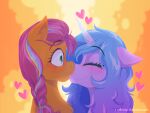 &lt;3 2023 4:3 blue_hair digital_media_(artwork) duo earth_pony equid equine eyebrow_through_hair eyebrows eyelashes female female/female feral fur hair hasbro hi_res horn horse izzy_moonbow_(mlp) kiss_on_lips kissing mammal mlp_g5 my_little_pony narrowed_eyes orange_body orange_fur pony ponytail purple_body purple_fur purple_hair sunny_starscout_(mlp) surprise_kiss teal_eyes translucent translucent_hair unicorn willoillo