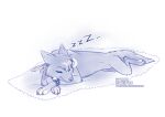 ambiguous_gender bedding black_and_white blanket canid canine eyes_closed feathers feral fox lying mammal monochrome on_side paws rukifox sleeping solo sound_effects vowelless vowelless_sound_effect zzz
