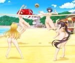  4girls absurdres asia_argento ass ball beach beach_volleyball completely_nude exhibitionism high_school_dxd highres himejima_akeno jumping martinstorm91 multiple_girls nude nudist public_indecency pussy rias_gremory sand sky uncensored volleyball volleyball_net xenovia_quarta zenra 