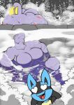 absurd_res anthro bathing being_watched duo female freckles_(artist) generation_1_pokemon generation_4_pokemon genitals hi_res looking_at_another lucario machoke male male/female nintendo outside pokemon pokemon_(species) pussy