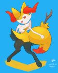  :d animal_ear_fluff braixen commentary_request dated fang full_body furry gen_6_pokemon hand_up highres kikuyoshi_(tracco) looking_at_viewer open_mouth pokemon pokemon_(creature) red_eyes signature smile solo stick toes tongue white_fur 