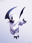  absol bright_pupils claws full_body highres likey mixed-language_commentary no_humans pokemon pokemon_(creature) red_eyes sideways_glance signature solo white_fur white_pupils 