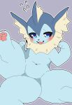 2024 4_toes absurd_res ambiguous_gender blue_body blue_eyes blush bodily_fluids cute_fangs digital_media_(artwork) eeveelution featureless_crotch feet feral fin flat_colors flying_sweatdrops frill_(anatomy) generation_1_pokemon hi_res looking_at_viewer nintendo okazu open_mouth pawpads paws pokemon pokemon_(species) solo spread_legs spreading sweat sweatdrop tail tan_body toes tongue vaporeon white_body