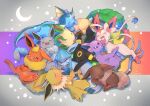  alternate_color blush closed_eyes commentary_request crescent eevee espeon flareon gen_1_pokemon gen_2_pokemon gen_4_pokemon gen_6_pokemon glaceon highres jolteon kikuyoshi_(tracco) leaf leafeon looking_at_viewer open_mouth paws pokemon purple_eyes shiny_pokemon sleeping sleepy smile sylveon tearing_up toes tongue umbreon vaporeon 