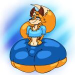 anthro big_butt bottomwear bulge butt canid canine clothed clothing colored crop_top digital_drawing_(artwork) digital_media_(artwork) fennec fox fur girly huge_butt looking_at_viewer low_res male mammal midriff navel panties protaytoe_(protaytoe) red_fox shirt simple_background skirt solo tail thick_thighs topwear underwear volfenf wide_hips