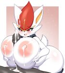 absurd_res anthro areola big_breasts biped blush bodily_fluids breast_play breasts cinderace cum cum_on_breasts cum_on_face duo erection female fur generation_8_pokemon genital_fluids genitals hi_res huge_breasts lactating male male/female nintendo nipples penis pokemon pokemon_(species) red_body red_eyes sex tailzkim titfuck white_body white_fur