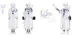 1boy carriann000 coat colored_skin full_body grey_eyes hand_in_pocket katana male_focus reference_sheet shoes standing sword weapon white_background white_coat white_footwear white_hair white_skin 