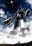  choujikuu_yousai_macross cloud cloudy_sky dated floating from_below machinery macross macross:_do_you_remember_love? mecha no_humans ohtagaki_yasuo science_fiction sdf-1 signature sky skyline storm_attacker thrusters 