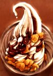  chocolate_syrup food food_focus highres ice_cream kaneko_ryou no_humans nut_(food) original simple_background soft_serve still_life 