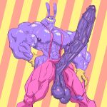 2023 abs abstract_background absurd_res anthro balls big_penis clothing coveralls foreskin genitals gloves handwear hi_res huge_penis humanoid_genitalia humanoid_penis hyper hyper_genitalia hyper_penis jax_(the_amazing_digital_circus) lagomorph leporid male mammal muscular muscular_anthro muscular_male nipples omniously overalls_only pecs penis rabbit saggy_balls solo suspenders vein veiny_balls veiny_muscles veiny_penis