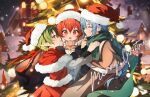  absurdres christmas christmas_tree eris_greyrat eris_kissaten gingerbread_man hat highres mushoku_tensei roxy_migurdia santa_costume santa_hat scarf sylphiette_(mushoku_tensei) 