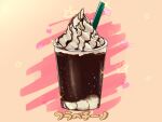  chocolate_syrup drink drinking_straw food food_focus frappuccino heart highres kaneko_ryou no_humans original sparkle still_life whipped_cream 