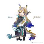  2girls ^_^ aqua_hair arknights bare_shoulders black_hair black_jacket blue_hair chinese_commentary chinese_text choker closed_eyes closed_mouth colored_skin colored_tips commentary_request dragon_girl dragon_horns dragon_tail dusk_(arknights) earrings full_body gradient_hair green_hair grey_hair hair_ornament hair_stick hand_on_another&#039;s_head height_difference highres horns hug jacket jewelry long_hair long_sleeves multicolored_hair multiple_girls off_shoulder outline pants pointy_ears shu_(arknights) siblings simple_background sisters standing tail tassel tassel_earrings translation_request trembling white_background white_jacket white_outline white_pants yuzhen22381 