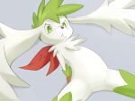  1other :&lt; ancesra androgynous animal_nose arms_behind_back bangs bdsm blurry blush body_fur bondage bound bound_arms commentary depth_of_field english_commentary furry gen_4_pokemon green_eyes green_fur green_hair grey_background head_wings highres legendary_pokemon light_blush lying mythical_pokemon on_back other_focus parted_lips personification pokemon rope shaymin shaymin_(sky) short_hair simple_background snout solo spiked_hair spread_legs teeth two-tone_fur v-shaped_eyebrows white_fur white_wings wings 
