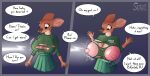 2_panel_comic absurd_res anthro areola big_areola big_breasts big_ears big_nipples blue_background bottomwear breast_expansion breasts clothing comic deer electricity expansion female green_bottomwear green_clothing green_shirt green_skirt green_topwear hi_res huge_breasts hyper hyper_breasts lightning magic mammal nipples onomatopoeia sally_(somekindofsnake) shaded shirt signature simple_background skirt solo somekindofsnake sound_effects speech_bubble surprise text topwear wardrobe_malfunction