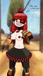 absurd_res android bottomwear breasts clothing female gesture hair hi_res horridwillyman humanoid looking_at_viewer machine mimi_sentry not_furry pointing pointing_at_viewer red_hair robot sentry_gun_(team_fortress_2) skirt solo speech_bubble