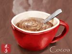  brown_background cup drink food food_focus highres hot_chocolate kaneko_ryou mug no_humans original paper_background steam still_life 