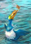  afloat arrokuda bird commentary_request cramorant day eating fish gen_8_pokemon head_back highres kikuyoshi_(tracco) no_humans outdoors pokemon pokemon_(creature) ripples water water_drop 