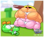 animal_humanoid anthro big_butt butt clothing digital_drawing_(artwork) digital_media_(artwork) dinosaur dragon elephant elephant_daisy elephant_humanoid elephant_peach elephantid english_text female footwear green_yoshi group huge_butt humanoid lizard male mammal mammal_humanoid mario_(series) mario_bros nintendo nintendo_switch panties parody princess_daisy princess_peach proboscidean proboscidean_humanoid reptile scalie shaded shoes small_tail super_mario_bros_wonder tail text thick_thighs trio underwear volfenf yoshi yoshi_(character)