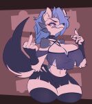 anthro big_breasts breasts canid canid_demon clothed clothing collar cryptiacurves demon female gesture hellhound helluva_boss hi_res loona_(helluva_boss) mammal middle_finger solo spiked_collar spikes tail torn_clothing
