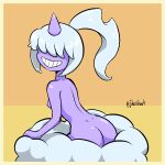 cloud covered_eyes dazzi_(pal) female horn humanoid jdanieloart nipples pal_(species) palworld smile solo