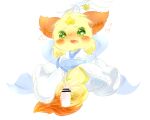 2016 ambiguous_gender anthro asian_clothing blush bodily_fluids canid canine censored clothing deaic drooling east_asian_clothing female feral fox fur genital_fluids green_eyes japanese_clothing kemono kimono mammal open_mouth open_smile orange_body orange_ears orange_fur saliva simple_background smile solo star white_background yellow_body yellow_fur