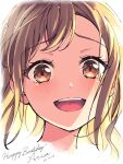  1girl :d absurdres bang_dream! blush brown_eyes character_name dated happy_birthday highres ichigaya_arisa light_brown_hair looking_at_viewer medium_hair nobusawa_osamu open_mouth portrait sketch smile solo 