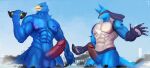 abs absurd_res aircraft anthro avian balls beak blue_body bodily_fluids canid canine city destruction duo erection falco_lombardi generation_4_pokemon genital_fluids genitals green_eyes helicopter hi_res humanoid_genitalia humanoid_penis lucario macro male mammal nintendo nipples non-mammal_nipples pecs penis pokemon pokemon_(species) precum red_eyes sea ship solutionwcs spines star_fox tail togepi1125 vehicle water watercraft