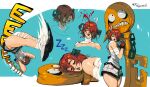  1girl a.b.a absurdres bandages blood chain character_sheet fingerless_gloves gloves green_eyes guilty_gear guilty_gear_xx highres key key_in_head paracelsus portrait red_hair relusionh short_hair sleeping stitched_mouth stitches surprised 