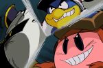  armor colored_skin getter_robo goggles goggles_on_head grin highres king_dedede kirby kirby:_planet_robobot kirby_(series) mask meta_knight parody pauldrons pink_skin shoulder_armor smile teeth v-shaped_eyebrows xtremexavier 