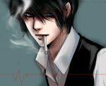  1boy absurdres artist_name black_hair black_vest blue_eyes cardiogram cigarette hellsing hellsing:_the_dawn highres male_focus smoking solo toshimichi_yukari vest walter_c._dornez 