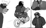 accident accidental_exposure adrian_dough anal arm_hair backpack bear beard bearnard_adams bicycle black_bear bodily_fluids body_hair brown_bear butt_hair clothed clothing drooling duo facial_hair fantasizing fully_clothed grizzly_bear hairy hi_res male male/male mammal moon_bear mustache oral overweight overweight_male riding_bike rimming rimming_male saliva sex staring_at_ass thought_bubble trance ursine vehicle
