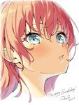  1girl absurdres bang_dream! blue_eyes blush character_name dated hair_between_eyes happy_birthday head_tilt highres long_hair nobusawa_osamu open_mouth portrait red_hair sketch solo straight_hair tamade_chiyu white_background 