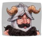  1boy :p beard brown_hair cropped_shoulders dungeon_meshi dwarf facial_hair fake_horns helmet highres horned_helmet horns long_beard looking_ahead male_focus mokouze realistic senshi_(dungeon_meshi) solo thick_eyebrows thick_mustache tongue tongue_out very_long_beard wrinkled_skin 