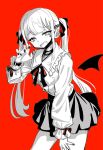  1girl absurdres claw_pose fangs greyscale_with_colored_background hatsune_miku highres jirai_kei long_hair looking_at_viewer open_mouth sekitsuki_hayato smile solo twintails vampire_(vocaloid) vocaloid 