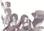 1other aged_down androgynous bare_shoulders black_hair child choker collar fingerless_gloves gloves guilty_gear guilty_gear_strive guilty_gear_x guilty_gear_xx hat highres long_hair medium_hair multiple_others other_focus red_eyes short_hair straight_hair studded_collar testament_(guilty_gear) top_hat vaselinwithout 
