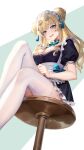  1girl alternate_costume blonde_hair eyewear_on_head highres honkai_(series) honkai_impact_3rd jewelry long_hair looking_at_viewer maid maoh_yueer songque_(honkai_impact) 