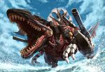  absurdres alkham cannon cloud genospino highres huge_filesize leaning_forward mecha no_humans open_mouth red_eyes science_fiction sky water zoids zoids_wild_zero 