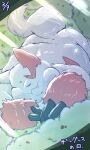 2024 anthro belly big_belly biped dain_4201 eyes_closed fur generation_3_pokemon hi_res kemono lying nintendo overweight pokemon pokemon_(species) red_body red_fur solo white_body white_fur zangoose zangoose_day