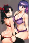  2girls absurdres ass black_hair black_legwear breasts butt_crack fate/stay_night fate_(series) green_eyes hair_ribbon highres huge_filesize large_breasts lingerie matou_sakura multiple_girls panties purple_eyes purple_hair red_ribbon ribbon scan shiny shiny_hair siblings side-tie_panties sisters thighhighs tohsaka_rin twintails underwear zucchini 