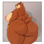 anthro avian beak ben300 big_breasts big_butt bird breasts brown_body brown_feathers butt eyelashes feathers female hi_res huge_breasts huge_butt huge_thighs looking_at_viewer looking_back looking_back_at_viewer nipples non-mammal_breasts non-mammal_nipples open_mouth owl rear_view solo thick_thighs voluptuous_anthro voluptuous_female wide_hips
