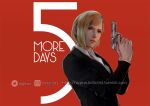  1girl black_jacket black_suit blonde_hair brilcrist collared_shirt countdown elena_(ff7) final_fantasy final_fantasy_vii final_fantasy_vii_rebirth final_fantasy_vii_remake gun handgun holding holding_gun holding_weapon instagram_logo instagram_username jacket portrait red_background shirt short_hair solo suit suit_jacket swept_bangs tumblr_username twitter_logo twitter_username upper_body weapon white_shirt 