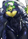2024 5_fingers anthro artist_name big_breasts blue_eyes bodysuit breasts cleavage clothed clothing coat cosplay curvy_figure dannoartista digital_drawing_(artwork) digital_media_(artwork) dinosaur eyelashes female fingers goddess_of_victory:_nikke goodbye_volcano_high green_hair hair hi_res jumpsuit long_tail looking_at_viewer neve_(nikke) open_mouth open_smile ornithischian reptile scales scalie simple_background skinsuit smile solo spiked_tail spikes spikes_(anatomy) stegosaurian stegosaurus stella_(gvh) tail thick_thighs thyreophoran tight_clothing topwear voluptuous watermark white_background wide_hips yellow_body yellow_scales zipper